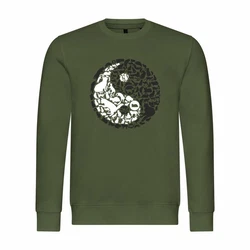 deinshirt Rundhalspullover Herren Pullover Mit Print Motiv Yin und Yang Dunkelgrün/Grün