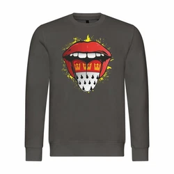 deinshirt Rundhalspullover Kln Zunge Print Motiv Grau/Hellgrau/Dunkelgrau/Grün