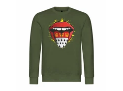 deinshirt Rundhalspullover Kln Zunge Print Motiv Dunkelgrün/Grün/Neonfarben