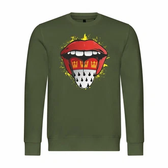 deinshirt Rundhalspullover Kln Zunge Print Motiv Dunkelgrün/Grün/Neonfarben