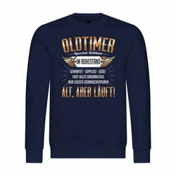 deinshirt Rundhalspullover Herren Oldtimer im Ruhestand Mit Print Motiv Dunkelblau/Braun/Hellblau