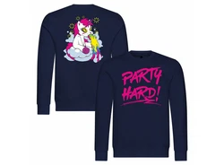 deinshirt Rundhalspullover Herren PARTY Dunkelblau/Rosa