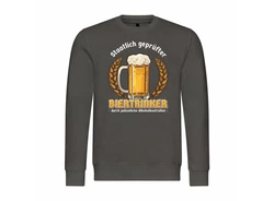 deinshirt Rundhalspullover Herren Pullover Staatlich geprfter Biertrinker Print Motiv Khaki/Dunkelgrau/Hellgrau/Braun/Dunkelgrün