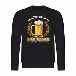 deinshirt Rundhalspullover Herren Pullover Staatlich geprfter Biertrinker Print Motiv Schwarz/Creme/Dunkelblau/Gelb