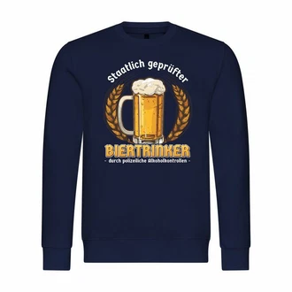 deinshirt Rundhalspullover Herren Pullover Staatlich geprfter Biertrinker Print Motiv Dunkelblau