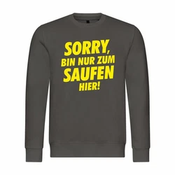 deinshirt Rundhalspullover Herren Pullover Sorry bin nur zum saufen hier Dunkelgrün/Lila/Gelb/Dunkelgrau