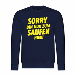 deinshirt Rundhalspullover Herren Pullover Sorry bin nur zum saufen hier Dunkelblau/Lila/Gelb