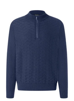 MAERZ Muenchen Strickpullover Troyer Dunkelblau/Blau