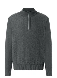 MAERZ Muenchen Strickpullover Troyer Dunkelgrau/Grau/Hellgrau