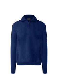 MAERZ Muenchen Strickpullover Troyer Blau/Dunkelblau