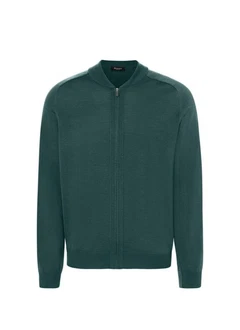 MAERZ Muenchen Strickjacke Zip 1/1 Arm Dunkelgrün/Türkis/Grün