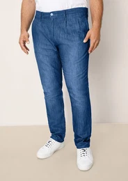 Stoffhose Relaxed: Jeans aus Leinenmix Leder-Patch