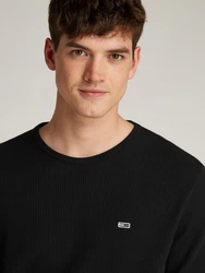 Tommy Jeans Langarmshirt TJM SLIM WAFFLE L/S TEE EXT Schwarz/Grün
