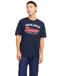 Jack & Jones Print-Shirt (Spar Set, 3er-Pack) Blau/Hellblau/Dunkelblau/Grau