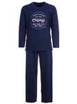 Henry Terre Schlafanzug Pyjama Set Langarm Dunkelblau