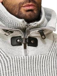 RedBridge Strickpullover mit doppeltem hohen Kragen Grau/Silber/Dunkelblau/Schwarz