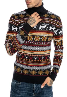 RedBridge Strickpullover mit Rollkragen Mischfarben/Schwarz/Beige/Braun/Dunkelrot