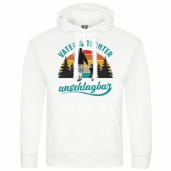 deinshirt Kapuzenpullover Vater und Tochter Unschlagbar Weiß/Creme