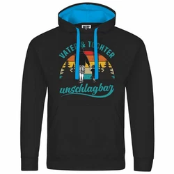 deinshirt Kapuzenpullover Vater und Tochter Unschlagbar Schwarz/Türkis/Blau