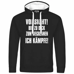 deinshirt Kapuzenpullover Herren Vorsicht bin zu dick zum wegrennen ich kmpfe Schwarz