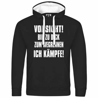 deinshirt Kapuzenpullover Herren Vorsicht bin zu dick zum wegrennen ich kmpfe Schwarz