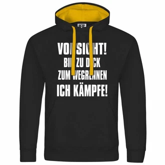 deinshirt Kapuzenpullover Herren Vorsicht bin zu dick zum wegrennen ich kmpfe