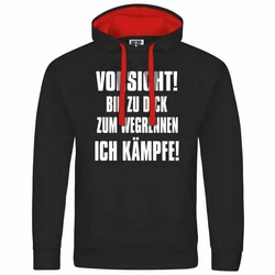 deinshirt Kapuzenpullover Herren Vorsicht bin zu dick zum wegrennen ich kmpfe Schwarz/Grün/Rosa