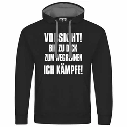 deinshirt Kapuzenpullover Herren Vorsicht bin zu dick zum wegrennen ich kmpfe Schwarz/Grün