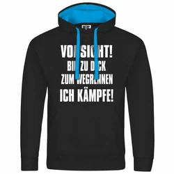 deinshirt Kapuzenpullover Herren Vorsicht bin zu dick zum wegrennen ich kmpfe Schwarz/Grün/Blau