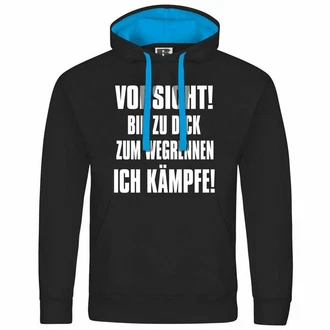 deinshirt Kapuzenpullover Herren Vorsicht bin zu dick zum wegrennen ich kmpfe Schwarz/Grün/Blau