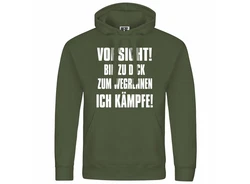 deinshirt Kapuzenpullover Herren Vorsicht bin zu dick zum wegrennen ich kmpfe Dunkelgrün/Grün