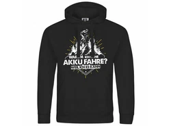 deinshirt Kapuzenpullover Warum ich ohne Akku fahre - weil ich es kann Dunkelgrün/Grün/Schwarz/Rot