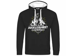 deinshirt Kapuzenpullover Warum ich ohne Akku fahre - weil ich es kann Weiß/Schwarz/Dunkelgrün/Gold/Blau