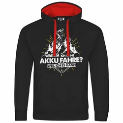 deinshirt Kapuzenpullover Warum ich ohne Akku fahre - weil ich es kann Rot