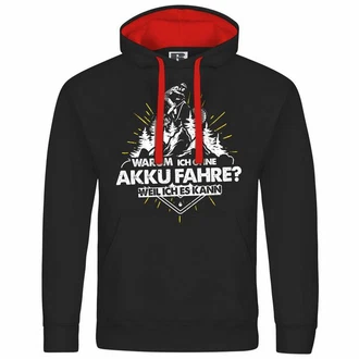 deinshirt Kapuzenpullover Warum ich ohne Akku fahre - weil ich es kann Rot