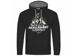 deinshirt Kapuzenpullover Warum ich ohne Akku fahre - weil ich es kann Schwarz/Blau/Gold/Dunkelgrün/Dunkelgrau