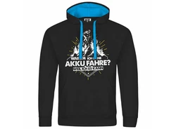 deinshirt Kapuzenpullover Warum ich ohne Akku fahre - weil ich es kann Blau/Türkis/Weiß