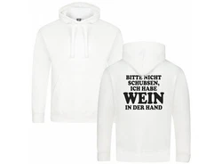 deinshirt Kapuzenpullover Bitte nicht schubsen habe Wein in der Hand Weiß/Creme