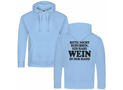 deinshirt Kapuzenpullover Bitte nicht schubsen habe Wein in der Hand Hellblau/Blau