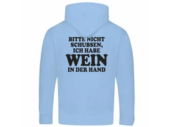 deinshirt Kapuzenpullover Bitte nicht schubsen habe Wein in der Hand Hellblau/Blau