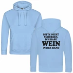 deinshirt Kapuzenpullover Bitte nicht schubsen habe Wein in der Hand Hellblau/Blau