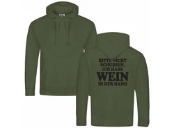 deinshirt Kapuzenpullover Bitte nicht schubsen habe Wein in der Hand Dunkelgrün