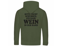 deinshirt Kapuzenpullover Bitte nicht schubsen habe Wein in der Hand Dunkelgrün