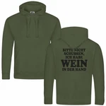 deinshirt Kapuzenpullover Bitte nicht schubsen habe Wein in der Hand Dunkelgrün