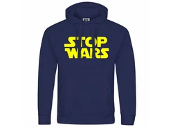 deinshirt Kapuzenpullover Stop Wars Mit Print Motiv Dunkelblau/Blau/Gelb