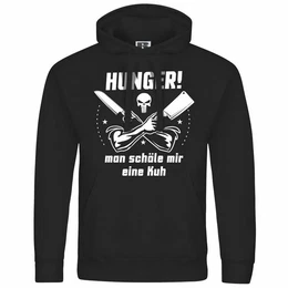 Kapuzenpullover Herren Kapuzenpullover HUNGER Man schle mir eine Kuh Mit Print Motiv, Grafik
