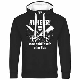 Kapuzenpullover Herren Kapuzenpullover HUNGER Man schle mir eine Kuh Mit Print Motiv, Grafik