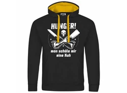 deinshirt Kapuzenpullover HUNGER Man schle mir eine Kuh Braun/Gelb/Beige/Schwarz