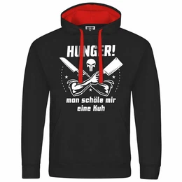 Kapuzenpullover Herren Kapuzenpullover HUNGER Man schle mir eine Kuh Mit Print Motiv, Grafik