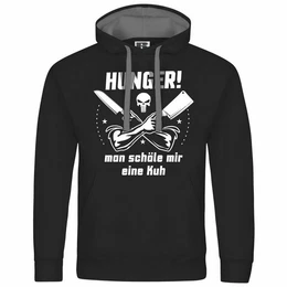 Kapuzenpullover Herren Kapuzenpullover HUNGER Man schle mir eine Kuh Mit Print Motiv, Grafik